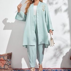 Two-Piece Plus Floral Embroidery open front Coat and pants